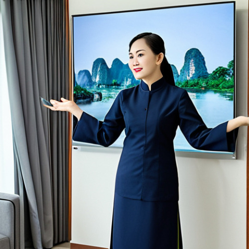 Home 22 ** A professional businesswoman in a modest Ao Dai, presenting a slideshow in a modern Hanoi office. Fully clothed, appropriate attire, safe for work, perfect anatomy, natural proportions, professional photography, high quality. Family-friendly content.
**