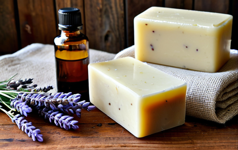 Natural Soap Scene**

A stack of colorful, handcrafted soaps made with natural ingredients like coconut oil, olive oil, and shea butter. Scattered around are dried herbs, flowers (like lavender and chamomile), and essential oil bottles. Background is a rustic wooden table with a linen cloth. Focus on the textures and natural colors. "Safe for work", "appropriate content", "fully clothed" (implied by the subject matter), "professional photography", "modest", "family-friendly", "perfect anatomy" (not applicable but included for safety), "correct proportions", "natural details."

**