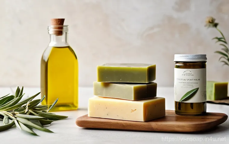 천연비누 피부 진정 효과 - **Prompt: Serene Skincare Ritual with Natural Soap in a Vietnamese Bathroom.**
    A close-up, high-...