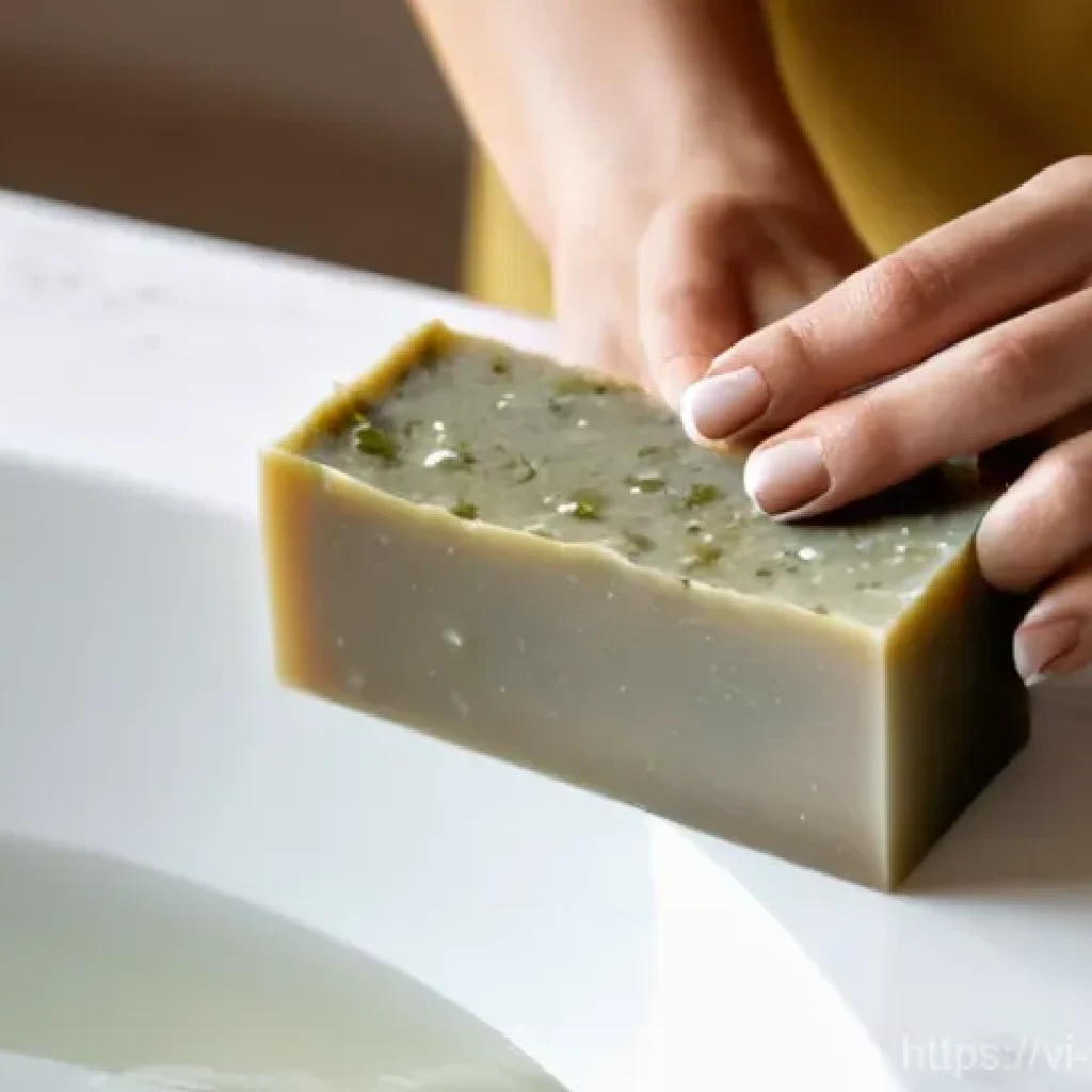 천연비누 천연향료 - **Prompt for Natural Soap and Healthy Skin:**
    "A close-up shot of a woman's hands, with clear, h...