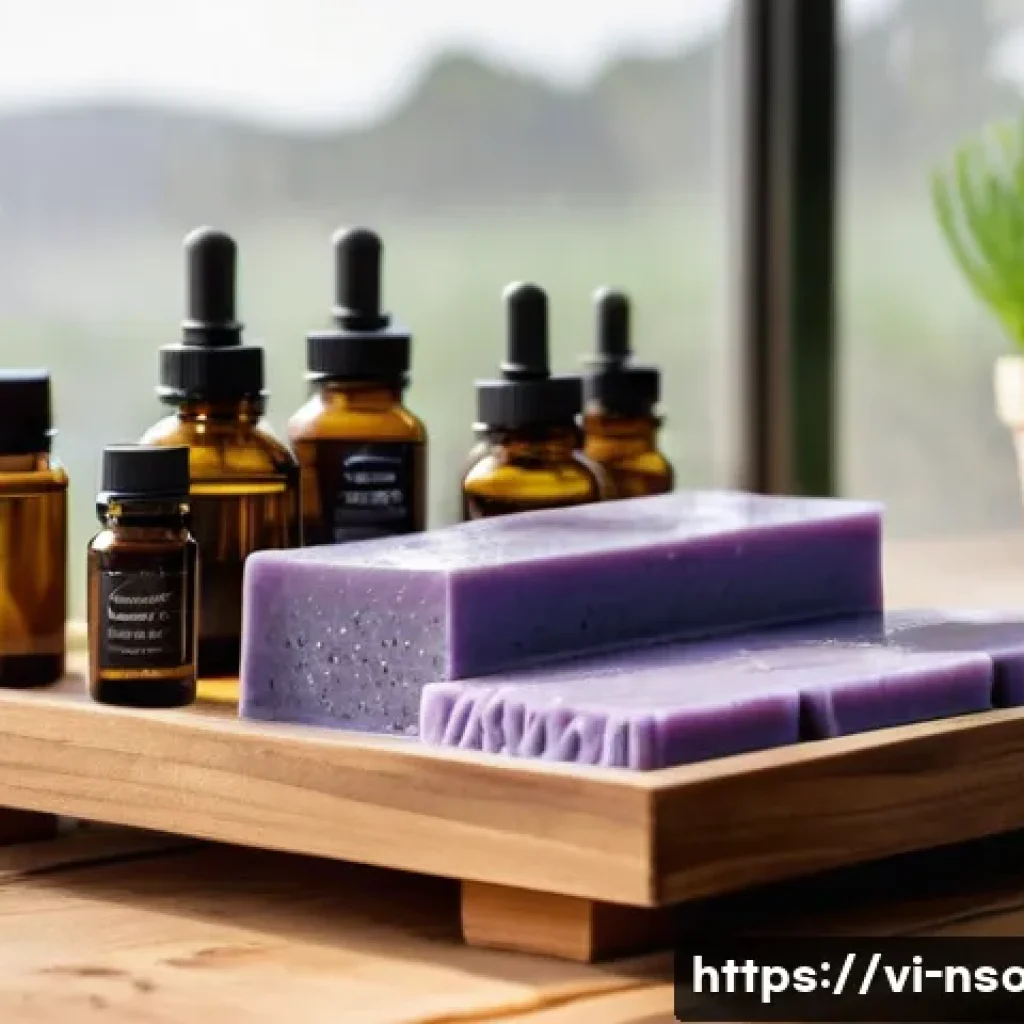 천연비누 핸드메이드 만들기 - A cozy, sunlit artisan kitchen workspace dedicated to handmade soap making, featuring natural ingred...