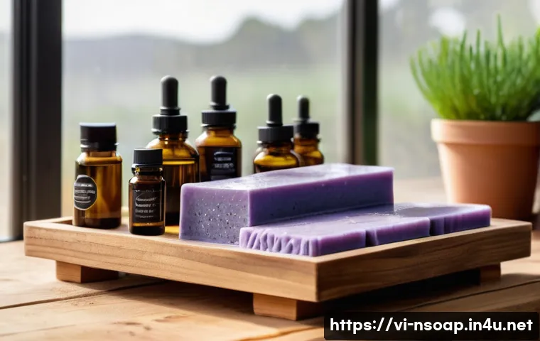 천연비누 핸드메이드 만들기 - A cozy, sunlit artisan kitchen workspace dedicated to handmade soap making, featuring natural ingred...