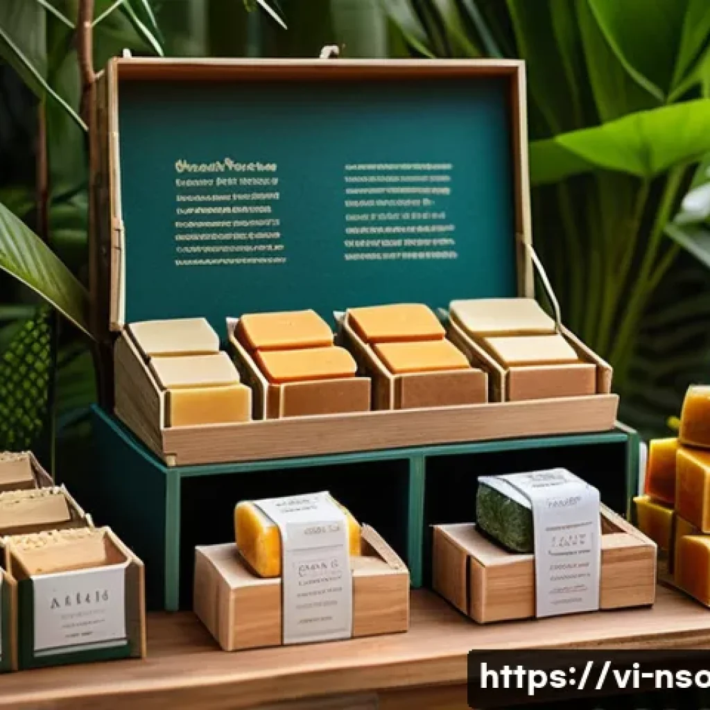 천연비누로 피지 관리 - A vibrant Vietnamese skincare market stall displaying a variety of natural handmade soaps tailored f...